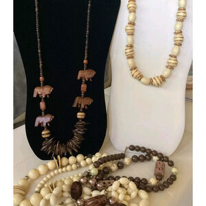 6 Beaded Necklaces Jewelry Lot Safari & Boho Wood & Metal Vintage 80s/90s